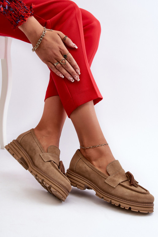 Zazoo 3469 Semišové mokasíny Dámske so strapcami béžová