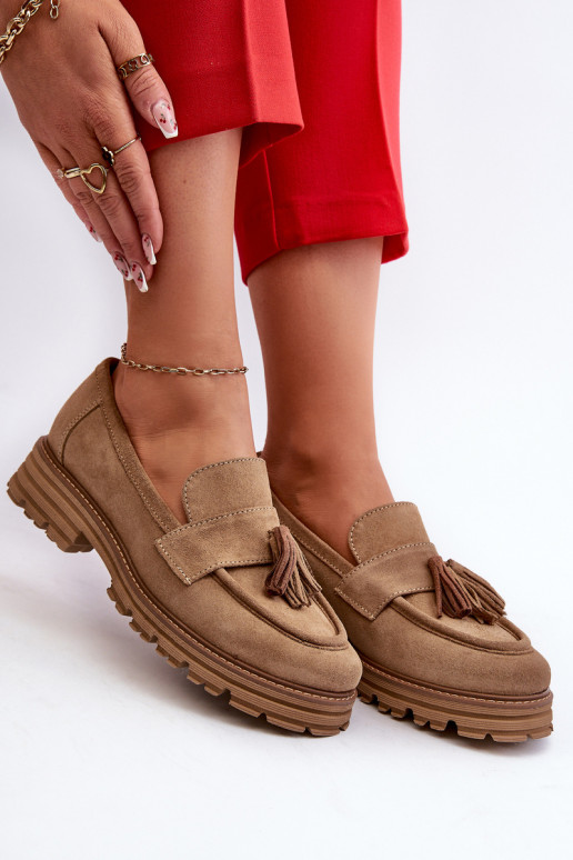 Zazoo 3469 Semišové mokasíny Dámske so strapcami béžová