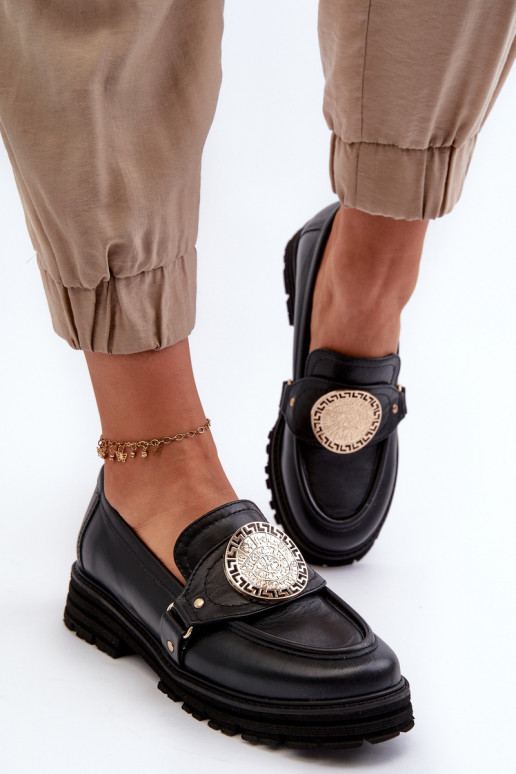 Zazoo 3485 dámske mokasíny so zlatými detailmi pravá koža