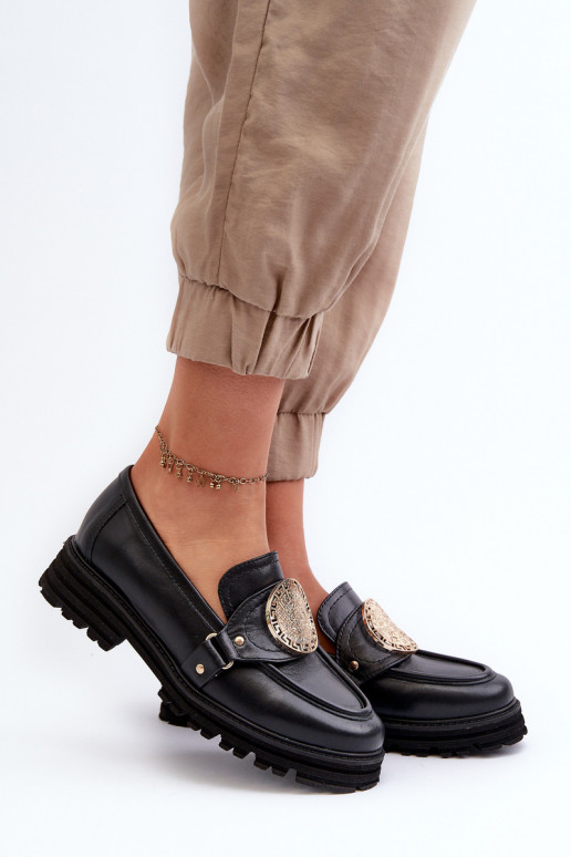 Zazoo 3485 dámske mokasíny so zlatými detailmi pravá koža