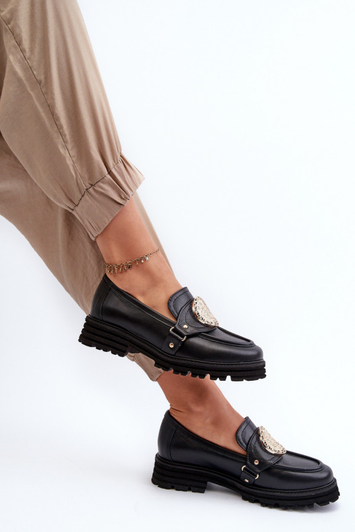 Zazoo 3485 dámske mokasíny so zlatými detailmi pravá koža