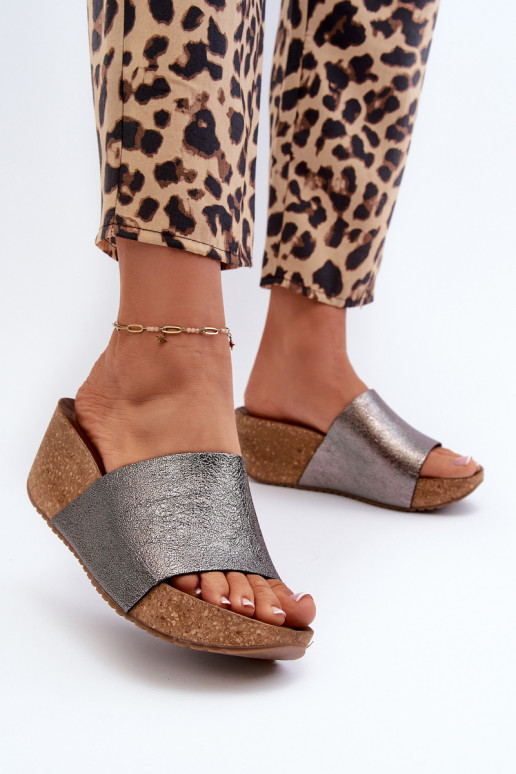 Zazoo 40291 Kožené papuče Dámske Zapnuté KorkoInym Koturnie sivá Zazoo 40291 Kožené papuče Dámske Zapnuté KorkoInym Koturnie sivá