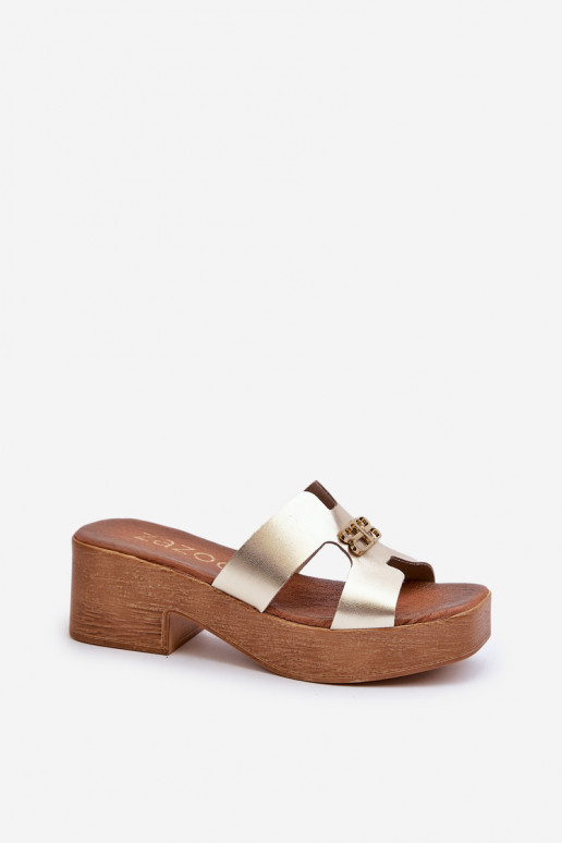 Zazoo 40412 Kožené Elegantný štýl Dámske papuče s ozdobami zlatej farby Zazoo 40412 Kožené Elegantný štýl Dámske papuče s ozdobami zlatej farby