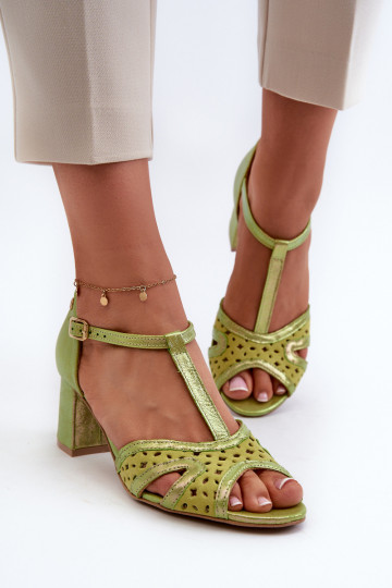 sandále Kožené Dámske s podpätkami Máciejka 06551-09 Limetka