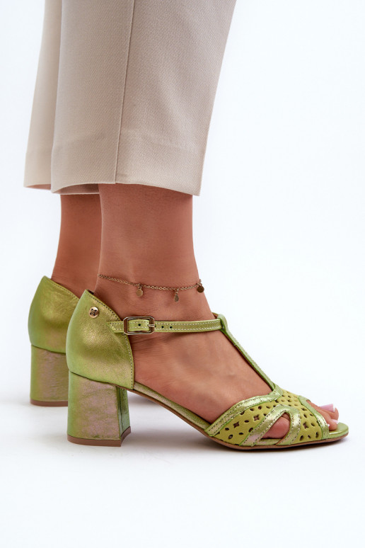 sandále Kožené Dámske s podpätkami Máciejka 06551-09 Limetka sandále Kožené Dámske s podpätkami Máciejka 06551-09 Limetka