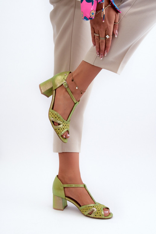sandále Kožené Dámske s podpätkami Máciejka 06551-09 Limetka sandále Kožené Dámske s podpätkami Máciejka 06551-09 Limetka