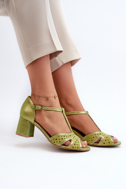 sandále Kožené Dámske s podpätkami Máciejka 06551-09 Limetka sandále Kožené Dámske s podpätkami Máciejka 06551-09 Limetka