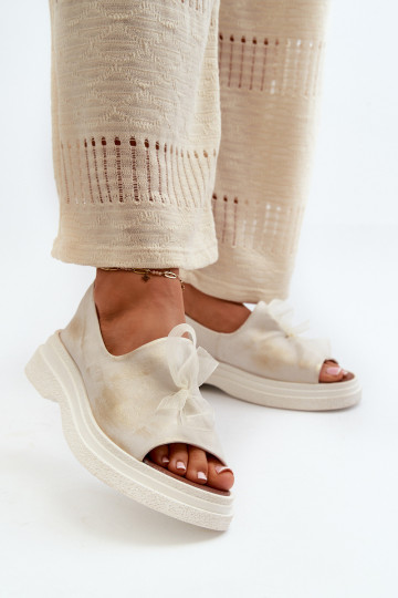 Zazoo 2939 Dámske sandále Dámske so stuhami zlatej farby Przecierany