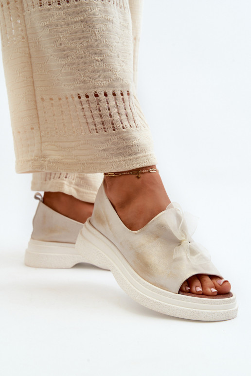 Zazoo 2939 Dámske sandále Dámske so stuhami zlatej farby Przecierany