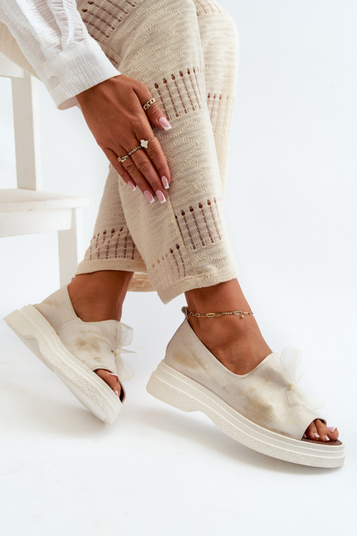 Zazoo 2939 Dámske sandále Dámske so stuhami zlatej farby Przecierany