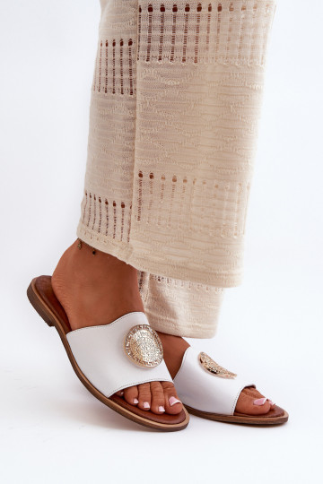 Zazoo 2938 Kožené papuče so širokými podpätkami s ozdobami biela farba 2