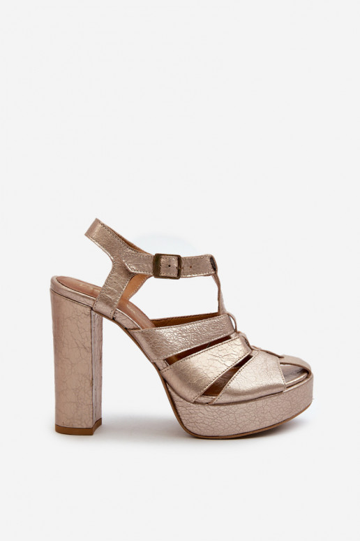 Dámske sandále na vysokom opätku Kožené Máciejka 06050-25 zlatej farby Dámske sandále na vysokom opätku Kožené Máciejka 06050-25 zlatej farby