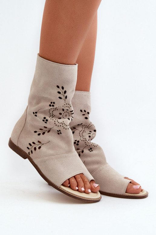 Zazoo 3437 Dámske Semišové sandále s čižmami Zapnuté Hrad slonovina