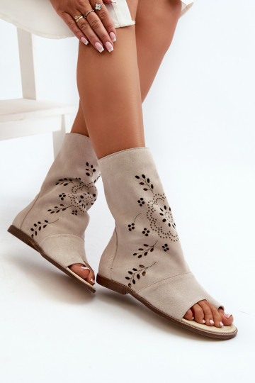 Zazoo 3437 Dámske Semišové sandále s čižmami Zapnuté Hrad slonovina 2