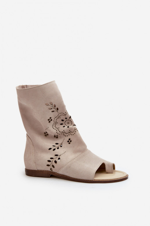 Zazoo 3437 Dámske Semišové sandále s čižmami Zapnuté Hrad slonovina