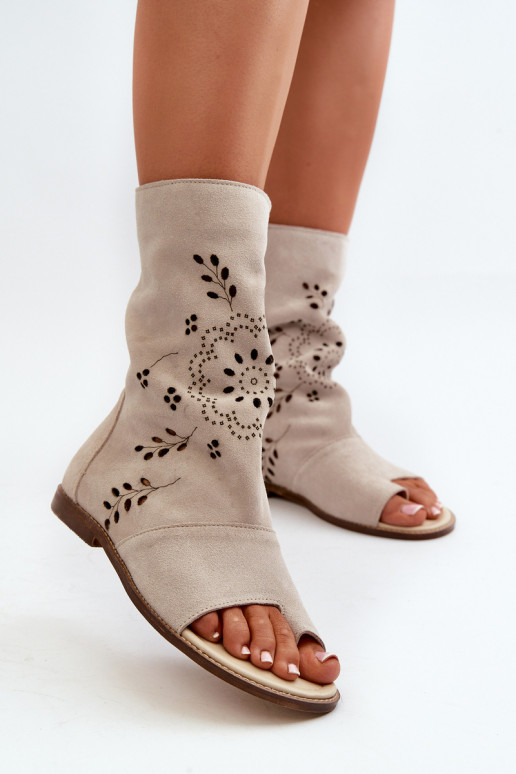 Zazoo 3437 Dámske Semišové sandále s čižmami Zapnuté Hrad slonovina