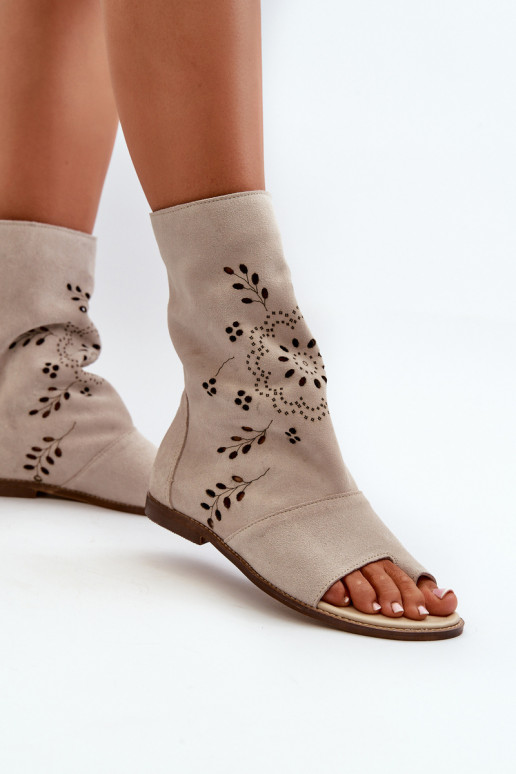 Zazoo 3437 Dámske Semišové sandále s čižmami Zapnuté Hrad slonovina