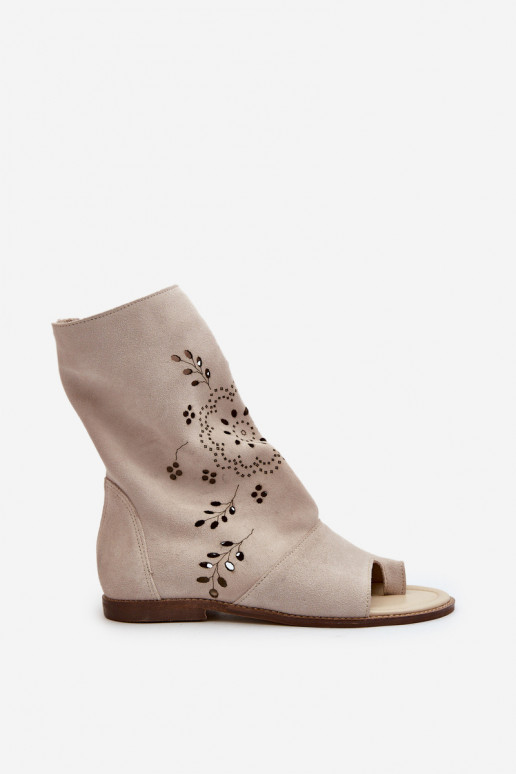 Zazoo 3437 Dámske Semišové sandále s čižmami Zapnuté Hrad slonovina