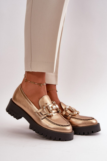 Dámske Kožené Mokasíny s ozdobami CheBello 4369 zlatej farby 2