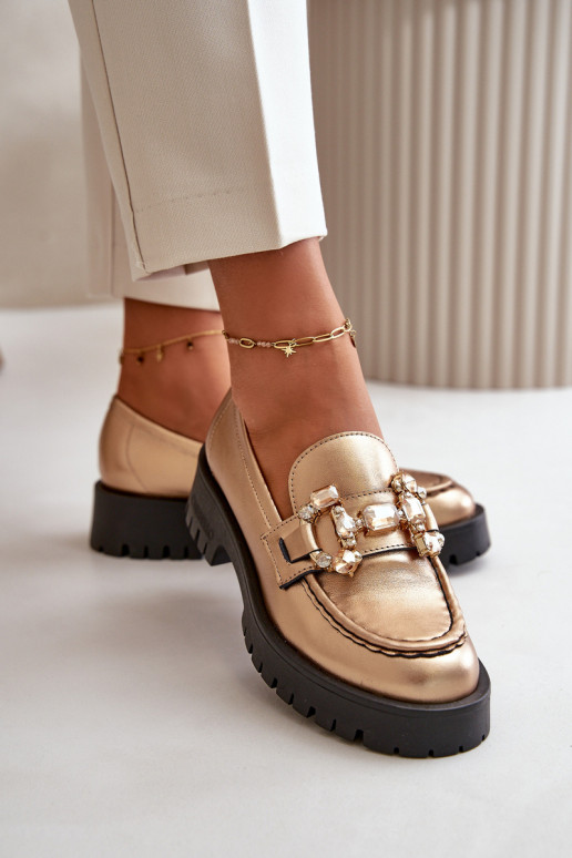 Dámske Kožené Mokasíny s ozdobami CheBello 4369 zlatej farby