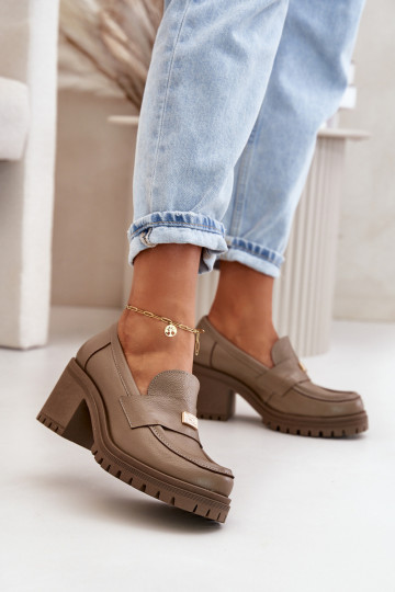 Zazoo 20168 Elegantný štýl topánky Dámske s podpätkami pravá koža béžová