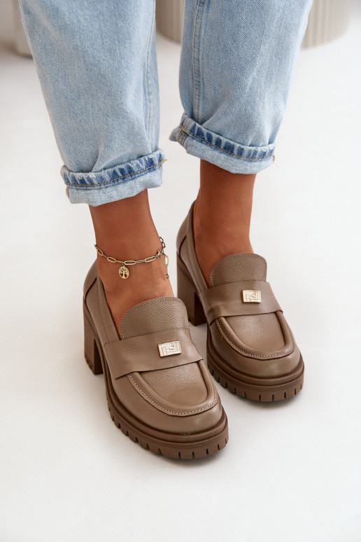 Zazoo 20168 Elegantný štýl topánky Dámske s podpätkami pravá koža béžová