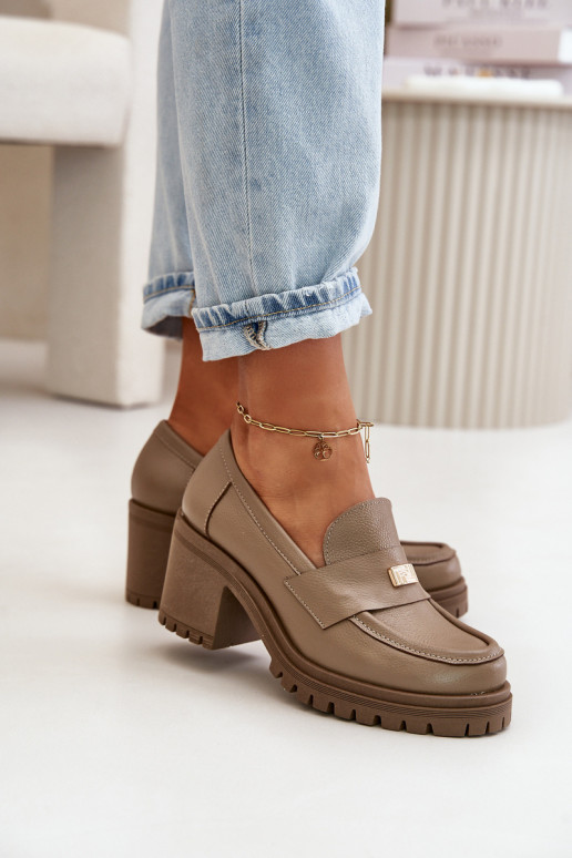 Zazoo 20168 Elegantný štýl topánky Dámske s podpätkami pravá koža béžová