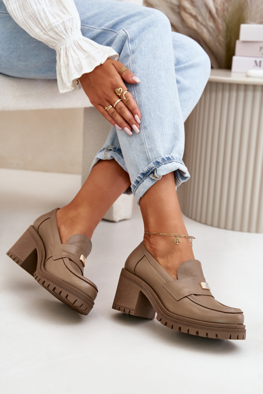 Zazoo 20168 Elegantný štýl topánky Dámske s podpätkami pravá koža béžová