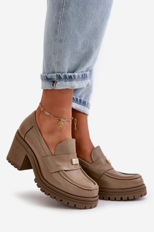 Zazoo 20168 Elegantný štýl topánky Dámske s podpätkami pravá koža béžová