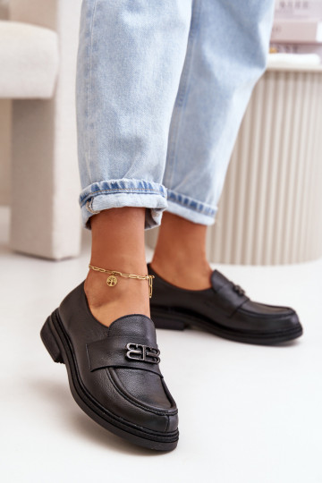 Zazoo 20174 Kožené Elegantný štýl topánky Dámske so širokými podpätkami čierna