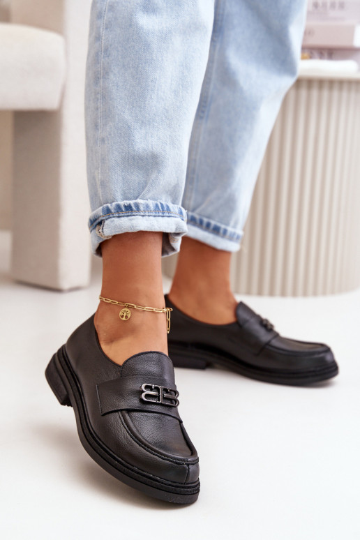 Zazoo 20174 Kožené Elegantný štýl topánky Dámske so širokými podpätkami čierna Zazoo 20174 Kožené Elegantný štýl topánky Dámske so širokými podpätkami čierna