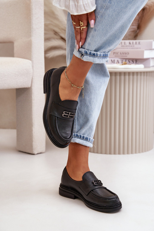 Zazoo 20174 Kožené Elegantný štýl topánky Dámske so širokými podpätkami čierna Zazoo 20174 Kožené Elegantný štýl topánky Dámske so širokými podpätkami čierna