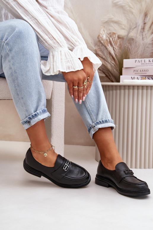 Zazoo 20174 Kožené Elegantný štýl topánky Dámske so širokými podpätkami čierna Zazoo 20174 Kožené Elegantný štýl topánky Dámske so širokými podpätkami čierna