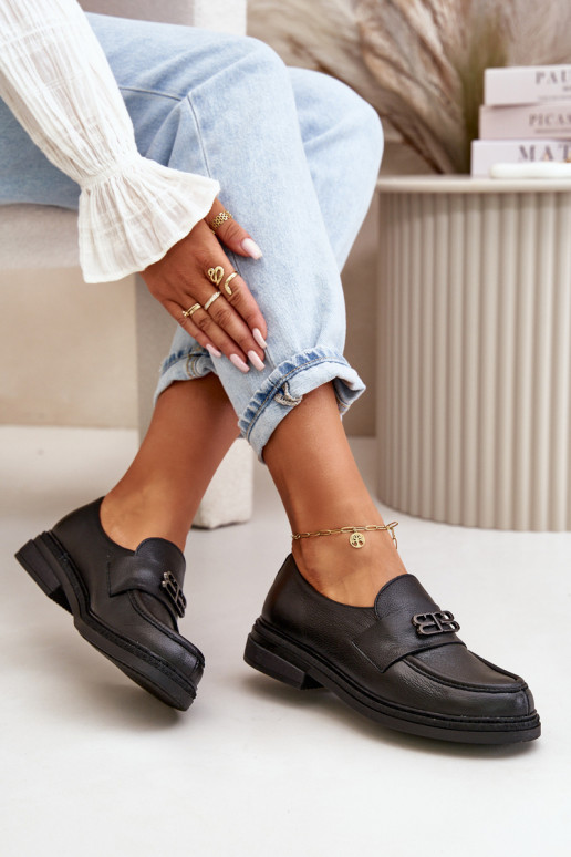 Zazoo 20174 Kožené Elegantný štýl topánky Dámske so širokými podpätkami čierna Zazoo 20174 Kožené Elegantný štýl topánky Dámske so širokými podpätkami čierna