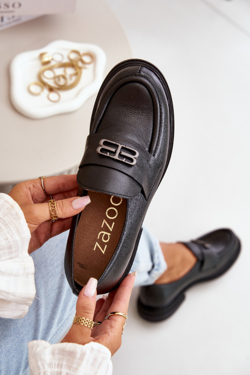 Zazoo 20174 Kožené Elegantný štýl topánky Dámske so širokými podpätkami čierna Zazoo 20174 Kožené Elegantný štýl topánky Dámske so širokými podpätkami čierna