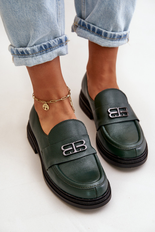 Zazoo 20174 Kožené Elegantný štýl topánky Dámske so širokými podpätkami khaki farby Zazoo 20174 Kožené Elegantný štýl topánky Dámske so širokými podpätkami khaki farby