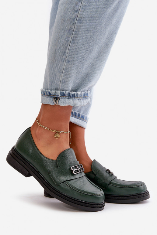 Zazoo 20174 Kožené Elegantný štýl topánky Dámske so širokými podpätkami khaki farby Zazoo 20174 Kožené Elegantný štýl topánky Dámske so širokými podpätkami khaki farby