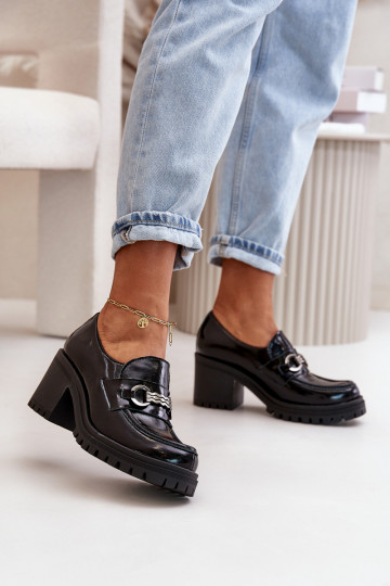 Zazoo 20175 s lakovým efektom topánky Dámske s podpätkami pravá koža čierna