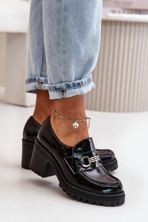 Zazoo 20175 s lakovým efektom topánky Dámske s podpätkami pravá koža čierna Zazoo 20175 s lakovým efektom topánky Dámske s podpätkami pravá koža čierna