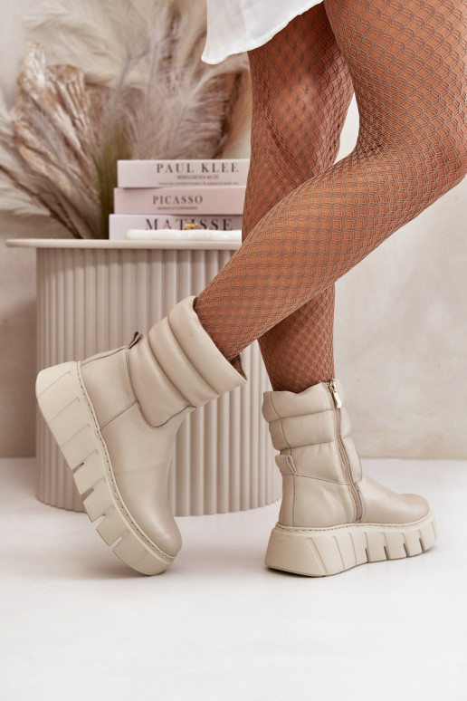 Zazoo 60512 Dámske čižmy z pravej kože Zapnuté Hrad teplé s plsťou slonovina Zazoo 60512 Dámske čižmy z pravej kože Zapnuté Hrad teplé s plsťou slonovina