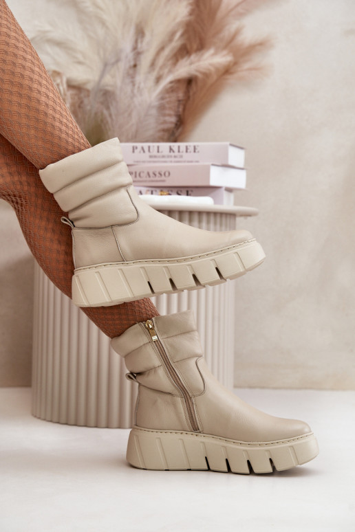 Zazoo 60512 Dámske čižmy z pravej kože Zapnuté Hrad teplé s plsťou slonovina Zazoo 60512 Dámske čižmy z pravej kože Zapnuté Hrad teplé s plsťou slonovina