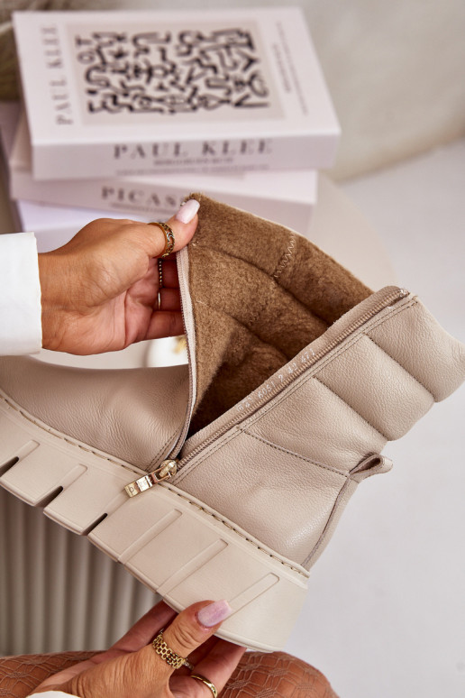 Zazoo 60512 Dámske čižmy z pravej kože Zapnuté Hrad teplé s plsťou slonovina Zazoo 60512 Dámske čižmy z pravej kože Zapnuté Hrad teplé s plsťou slonovina