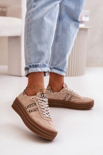 Zazoo N1068S4 Semišový model tenisiek s platformou so vzormi leopardej kožušiny Ružová