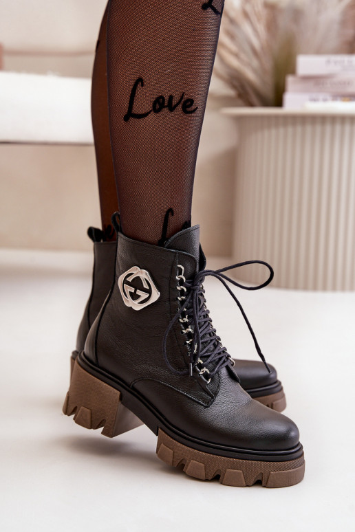 Zazoo 60376 Kožené zahriať sa Čižmy so zipsami čierna