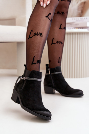 Zazoo 60478 semišové topánky s podpätkami, zateplené, zapínané do mesta, čiernej farby