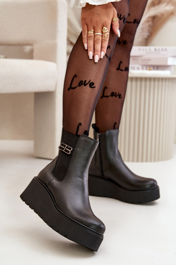 Zazoo 60498 Dámske čižmy Chelsea čižmy s platformou I Koturnie čierna