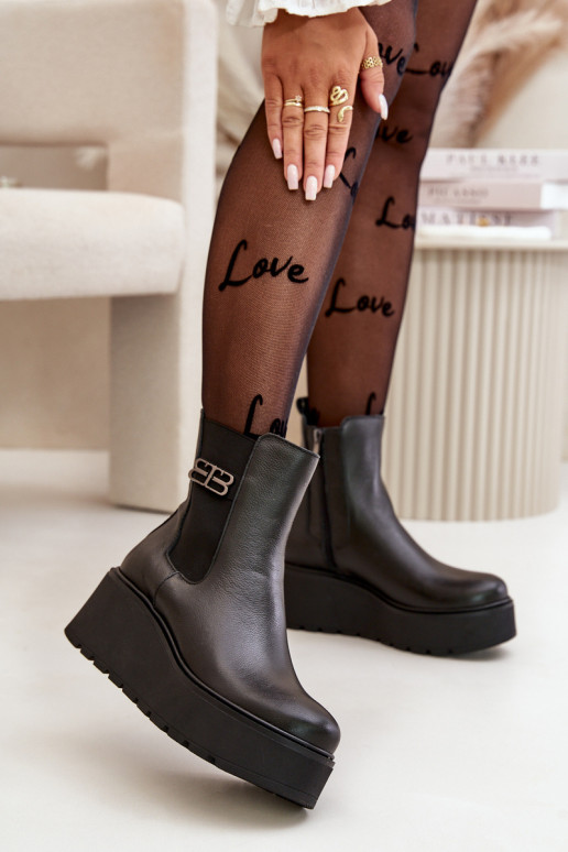 Zazoo 60498 Dámske čižmy Chelsea čižmy s platformou I Koturnie čierna Zazoo 60498 Dámske čižmy Chelsea čižmy s platformou I Koturnie čierna