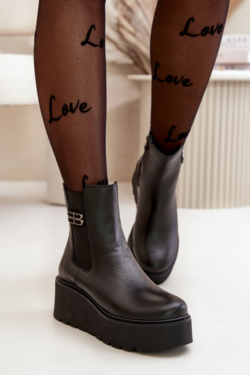 Zazoo 60498 Dámske čižmy Chelsea čižmy s platformou I Koturnie čierna Zazoo 60498 Dámske čižmy Chelsea čižmy s platformou I Koturnie čierna