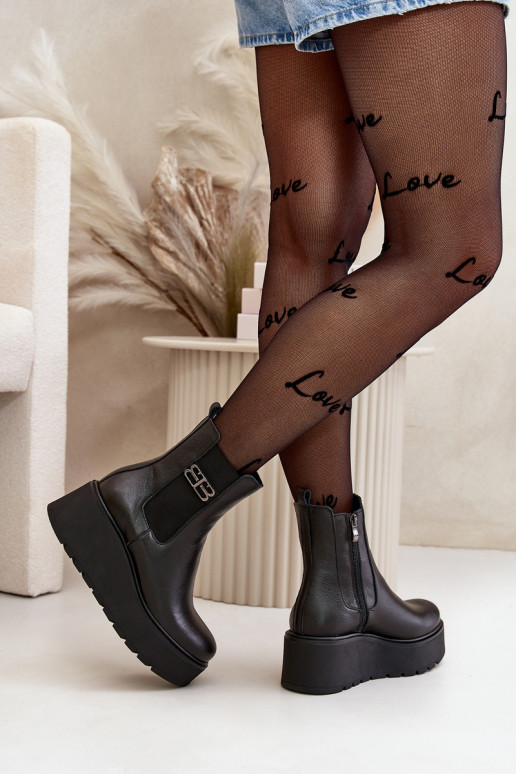 Zazoo 60498 Dámske čižmy Chelsea čižmy s platformou I Koturnie čierna Zazoo 60498 Dámske čižmy Chelsea čižmy s platformou I Koturnie čierna