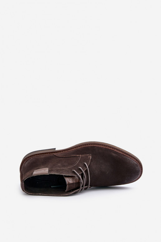 Semišové topánky pánske so šnúrkami Big Star OO174145 tmavohnedá